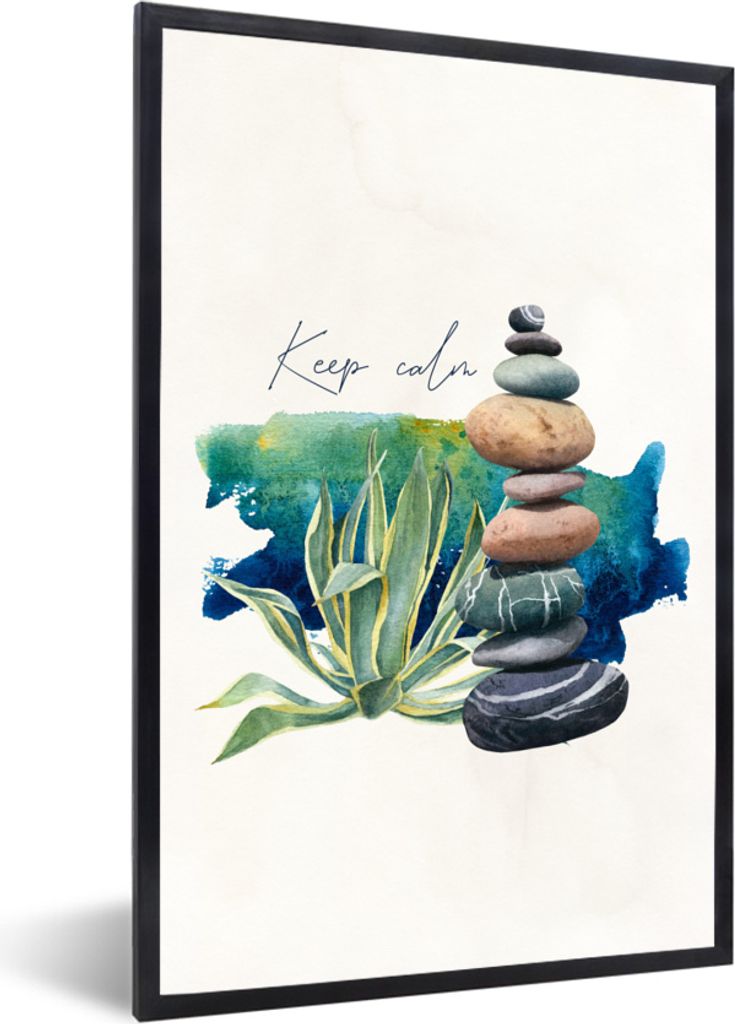 MuchoWow MuchoWow Gerahmtes Poster Steine - Pflanze - Meer 40x60 cm - Poster mit zchwarzem Bilderrahmen - Papierdruck - Wandbilder