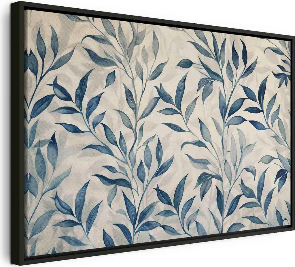 Quadro su Tela Foglie Blu 60x40 cm | Decorazione Botanica f-H-10012-b-a
