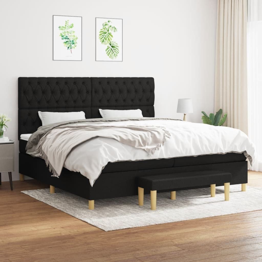 vidaXL Boxspringbett mit Matratze Schwarz 200x200 cm Stoff - Boxspringbett - Boxspringbetten - Bett - Schlafzimmermöbel