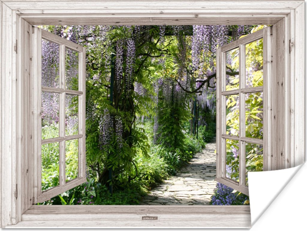 MuchoWow Poster Blauer Regen - Blumen - Aussicht - Baum - Frühling 80x60 cm - Kunst für zu Hause