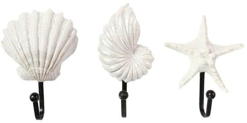 Lot de 3 crochets muraux thème mer pour serviettes et vêtements - 12cm