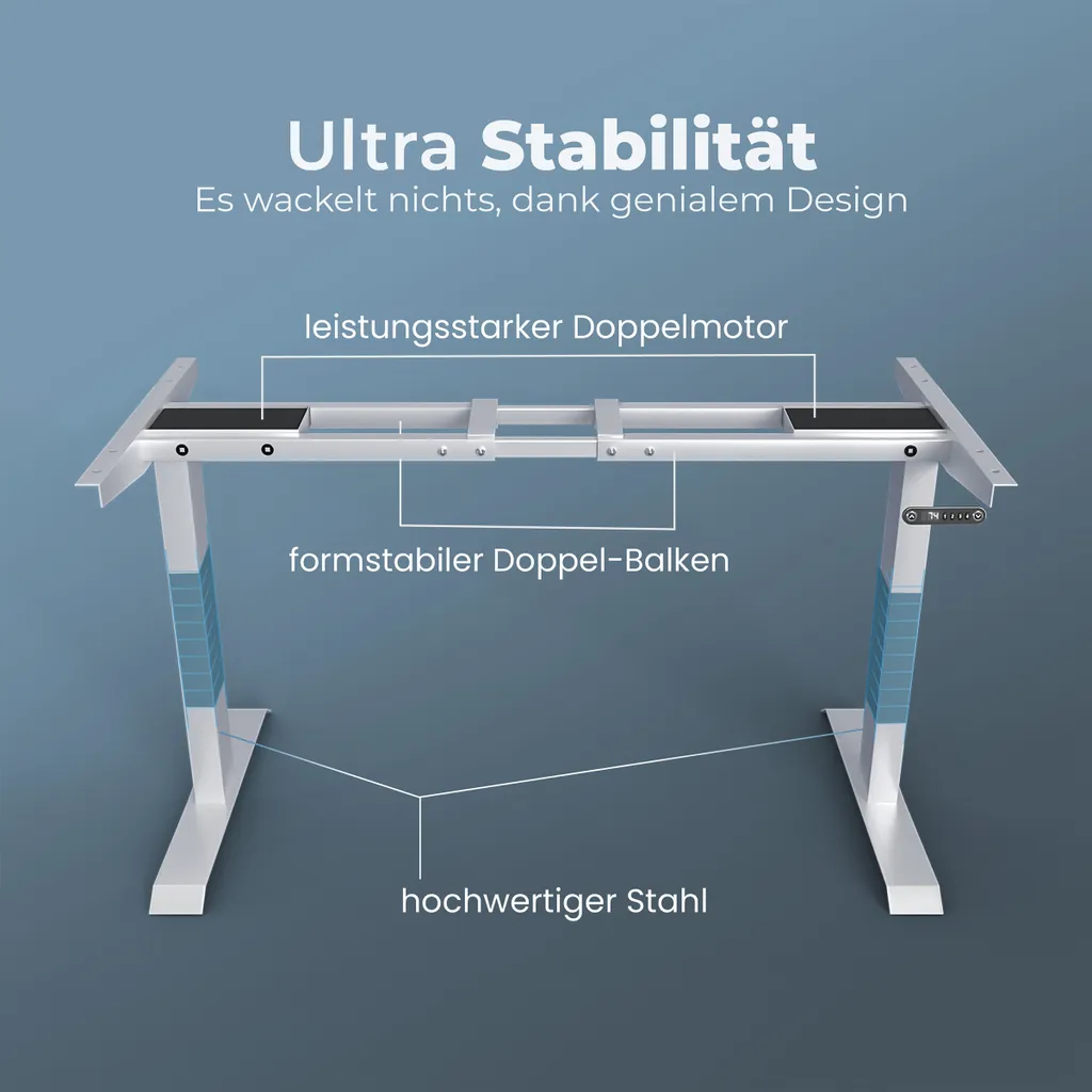 Piètement de table motorisé pour bureau ergonomique assis-debout blanc