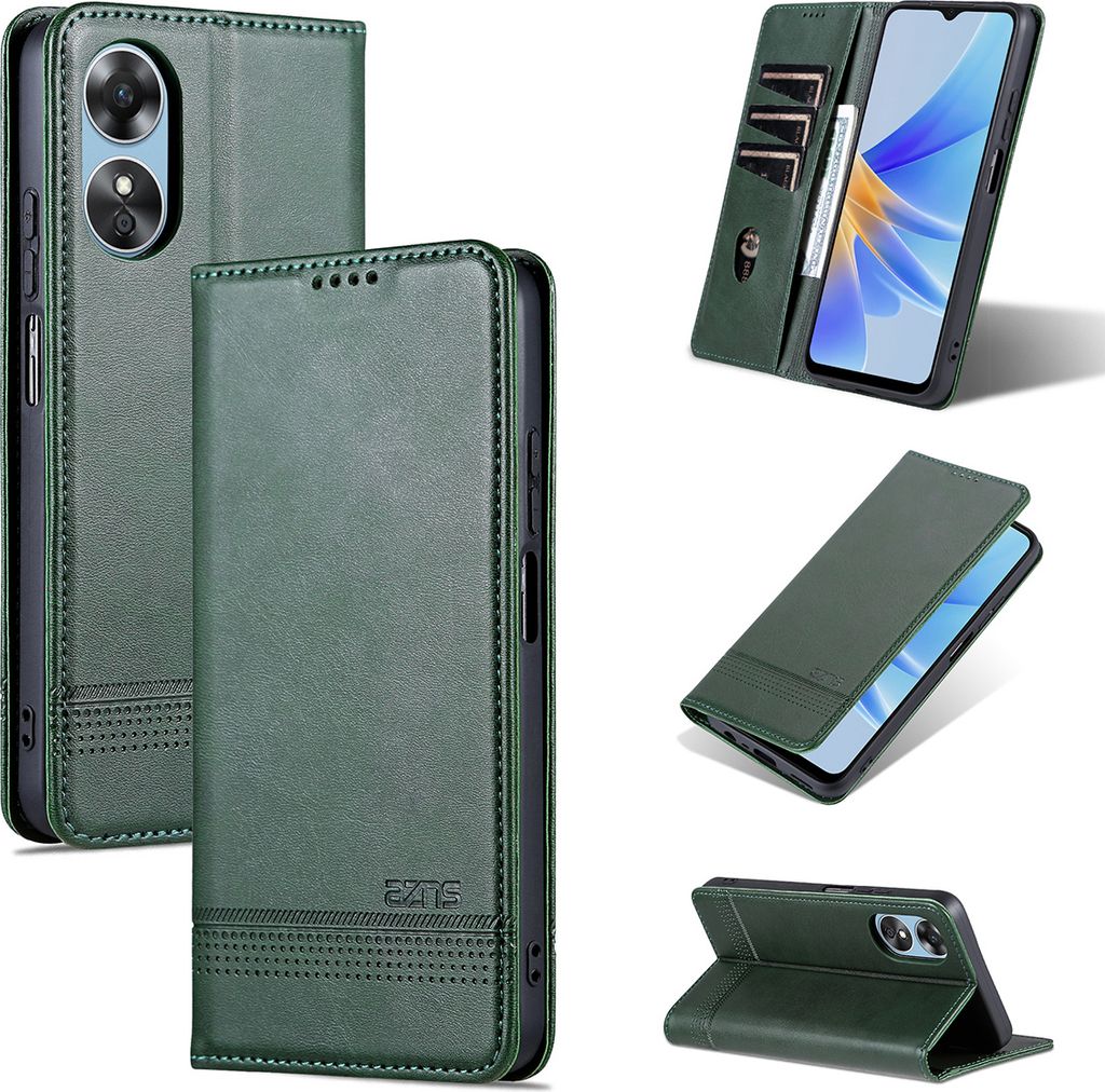 Oppo A17 Leder Hülle, Klapphüllen Brieftasche Magnetverschluss Ständer Schutzhülle für Oppo A17 Grün