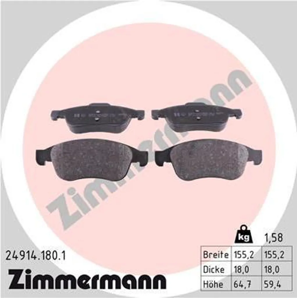 Zimmermann 24914.180.1 Jeu de Plaquettes de Frein pour Renault Zoe OE