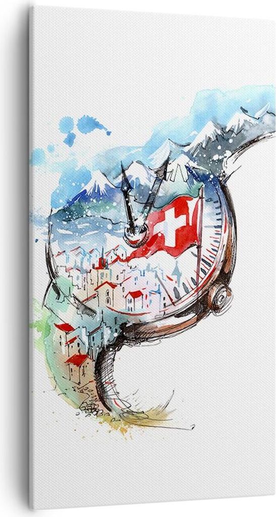 Bild auf Leinwand - Leinwandbild - Uhr Schweizer Alpen Wolke - 55x100cm - Wand Bild - Wanddeko - Leinwanddruck - Bilder - Kunstdruck - Wanddekorati...