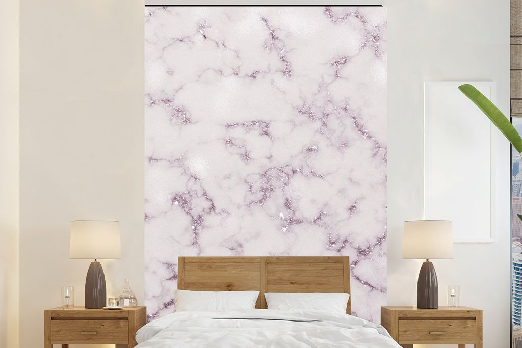 MuchoWow Fototapete für Wohnzimmer oder Schlafzimmer Wandtapete Vinyl Motivtapete Marmor - Glitzer - Rosa - 200x300 cm - Wanddekorationen
