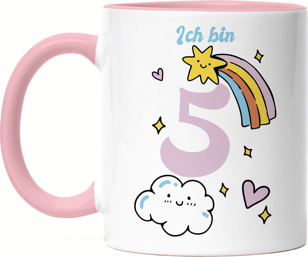 5 Jahre alt Kindergeburtstag Tasse rosa süße Motive Kinder Milchkanne Happy Birthday Alles Liebe zum Geburtstag