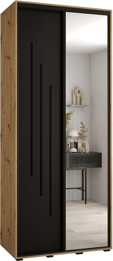 MEBLE KRYSPOL Cannes 9 Schrank mit 2 Schiebetüren - 205,2x100x60 cm - Artisan Schwarz Schwarz