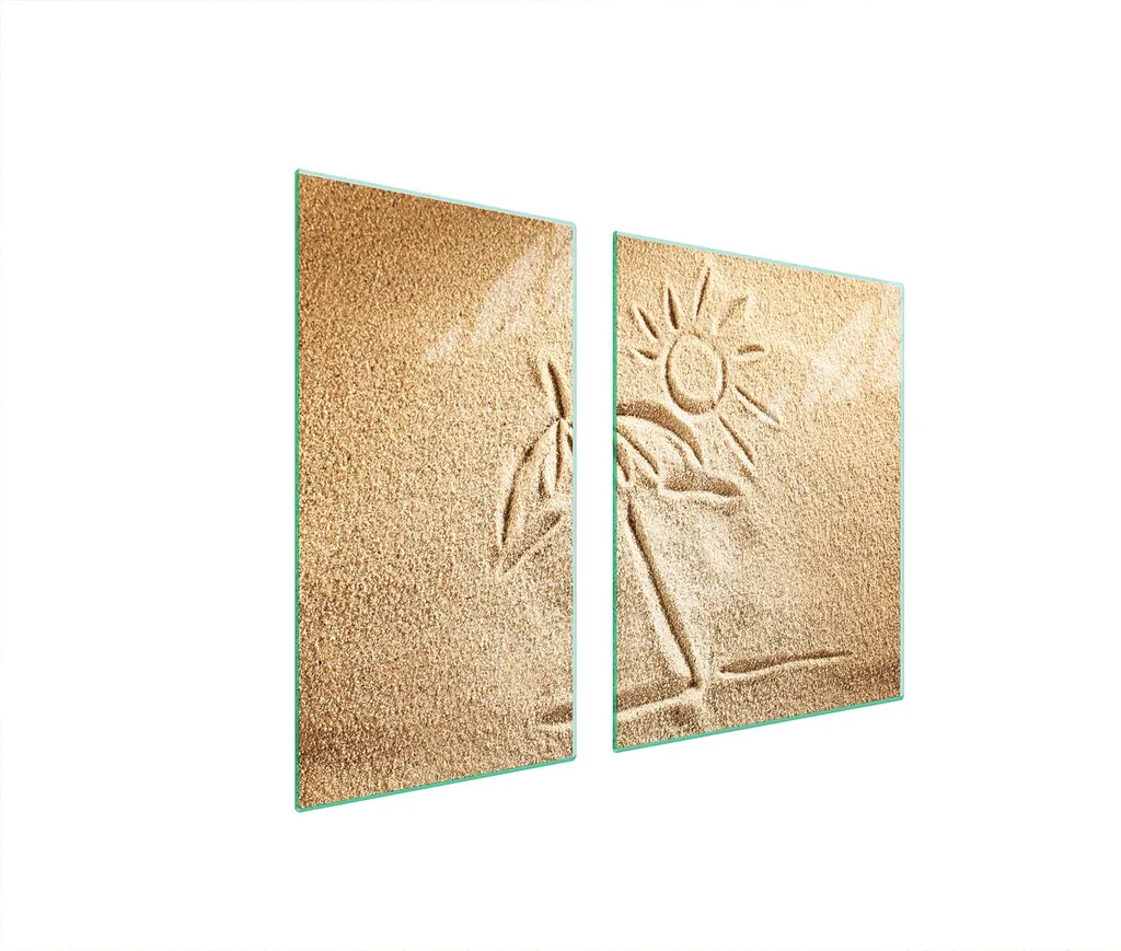 Tagliere in Vetro Multifunzione 90x52 Spiaggia Beige - Copri Fornelli 2pz