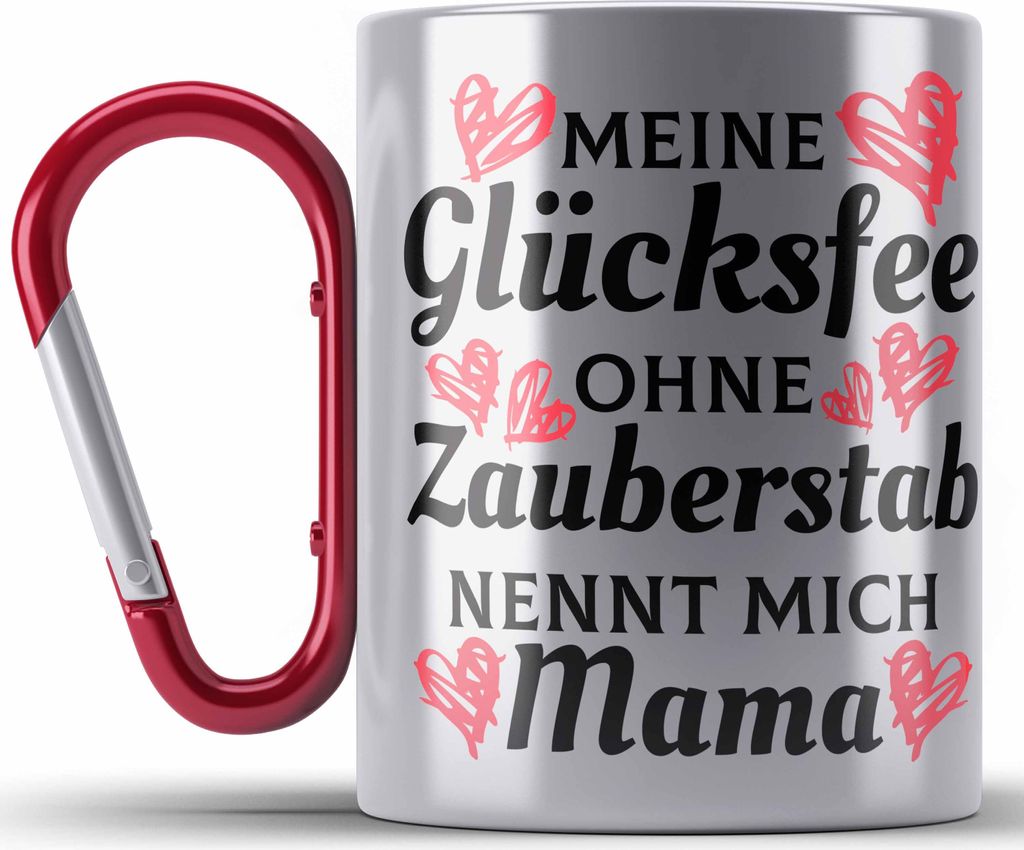 Trendation - Mama Edelstahl Tasse Karabiner mit Spruch Geschenk Muttertag von Tochter Sohn Mutter Karabiner Edelstahl Tasse Karabiner Edelstahl Spr...