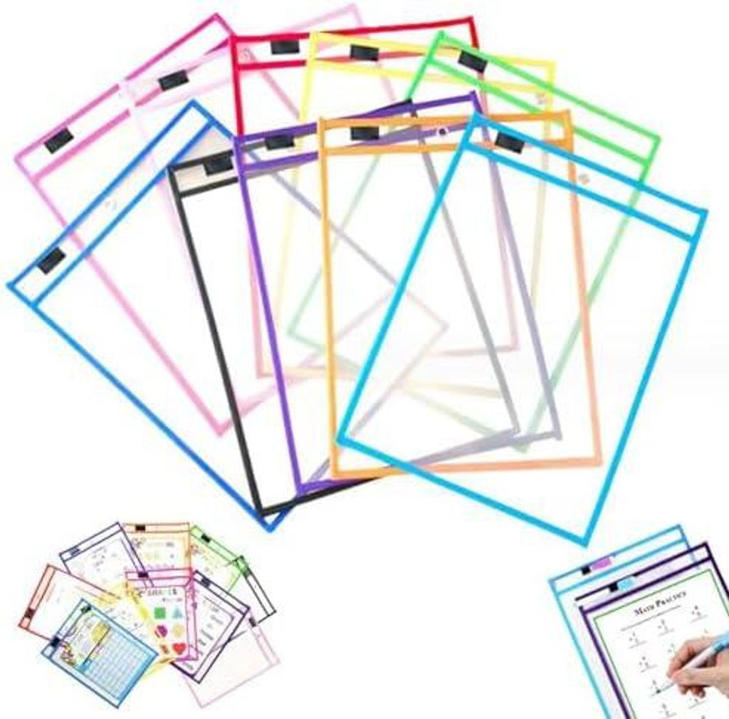 10 Stück Abwischbare Durchsichtige Hüllen A4 Dry Erase Taschen Beschreib und Wiederverwendbar Dry Erase Pockets für Büro und Schulbedarf 10 Farben