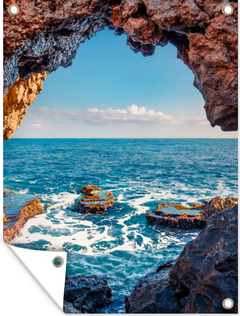 MuchoWow 60x80 cm Outdoor-Poster Gartendeko Sichtschutz Garten Poster für den Garten Höhle - Meer - Felsen - Natur