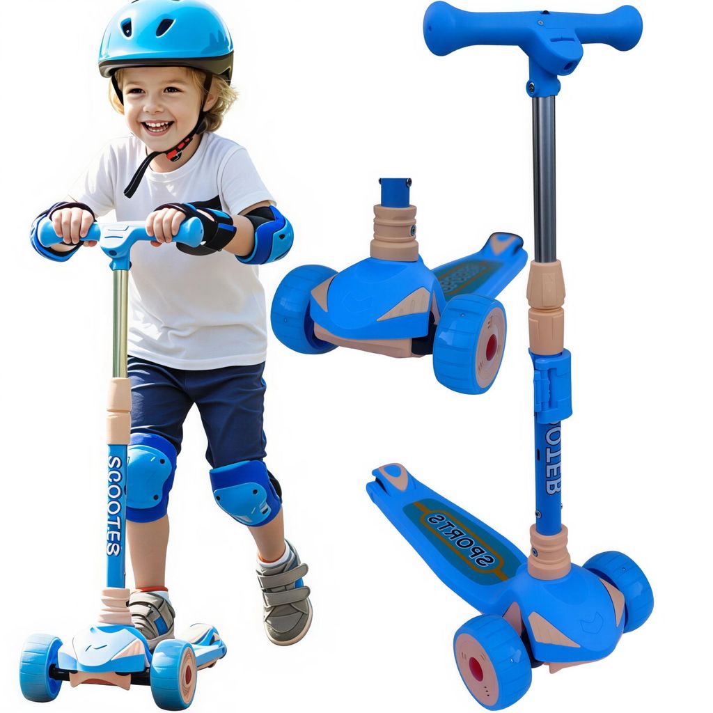 Kinderroller Dreirad klappbar Balance-Scooter LED-Räder Blau verstellbar Sports