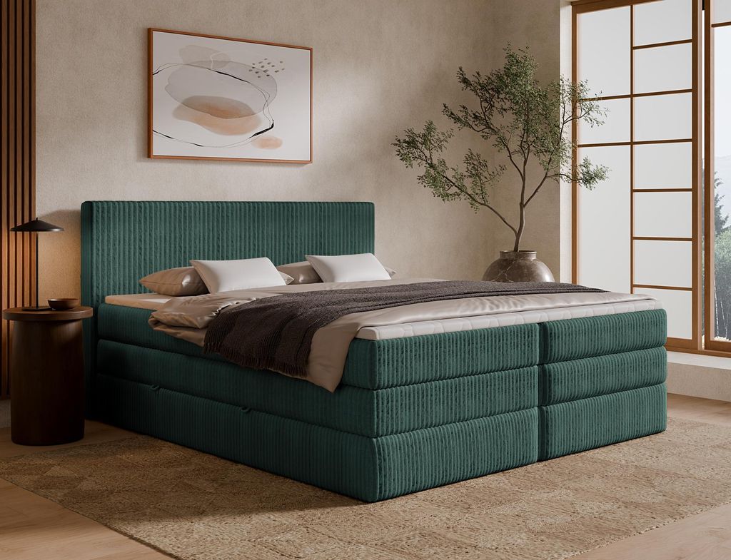 Emlar Boxspringbett Tilia duo 120x200 - Bett mit Matratze und Topper - Boxspringbett mit Bettkasten und Matratze - Boxspringbett Grün (Tilia 39)