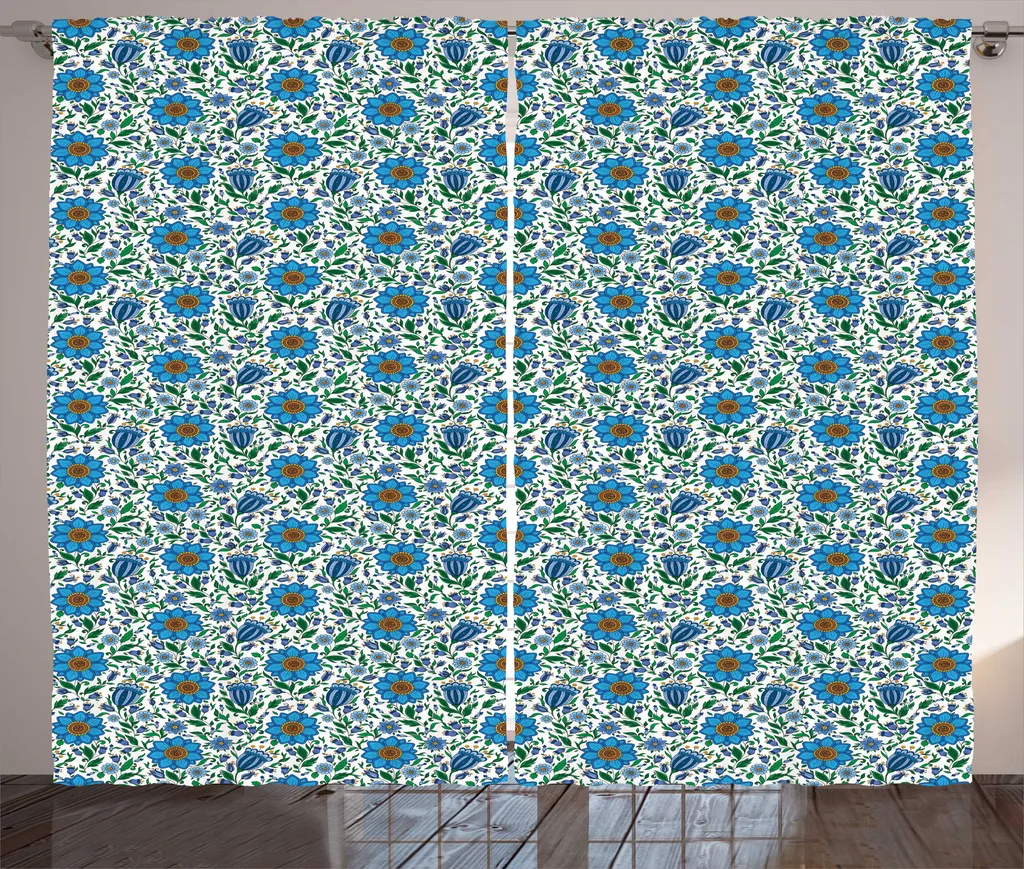 Rideaux de Salon Floraux Style Europe de l'Est avec Boucles, 280x225 cm