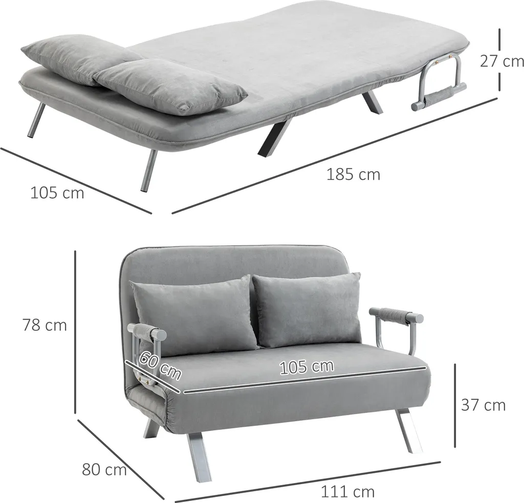Fauteuil convertible 2 places avec dossier réglable gris clair - 5