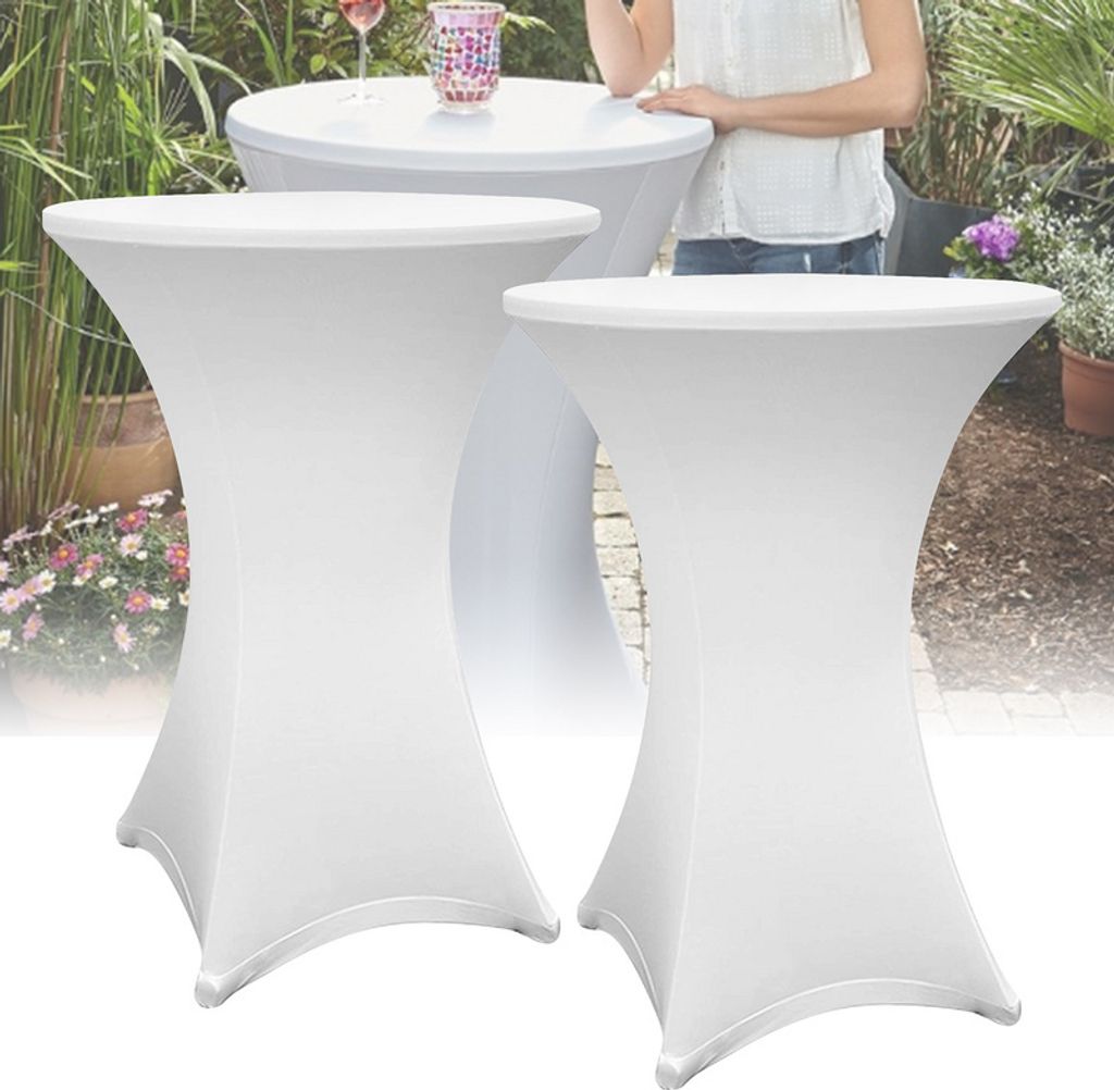 Jiubiaz 2pcs Stehtisch-Husse Stretch Elastique Weiß Premium Stretch-Husse für gängigen Bistrotische/Stehtische dehnbarer Tisch-Überzug Ø 60-65 cm