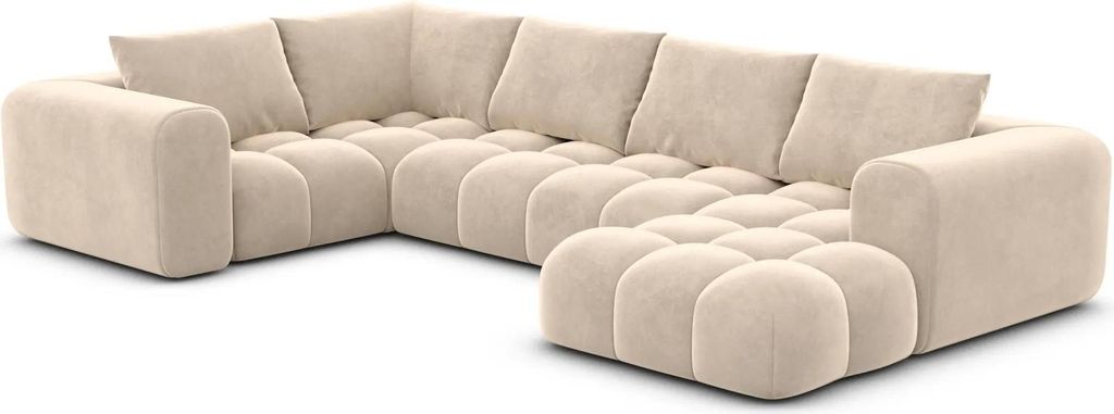 Samtstoff U-Form XL Wohnlandschaft Lavera Creme Rechts