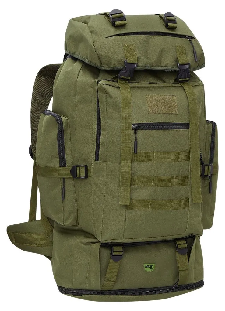 Sac à dos tactique 100L vert avec système MOLLE et sangles de compression
