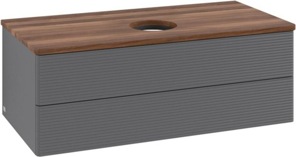 V&B Waschtischunterschrank mit Frontstruktur -Beleuchtung Antao 100x36x50cm, WBP w. wal, Anthrac. m Lac