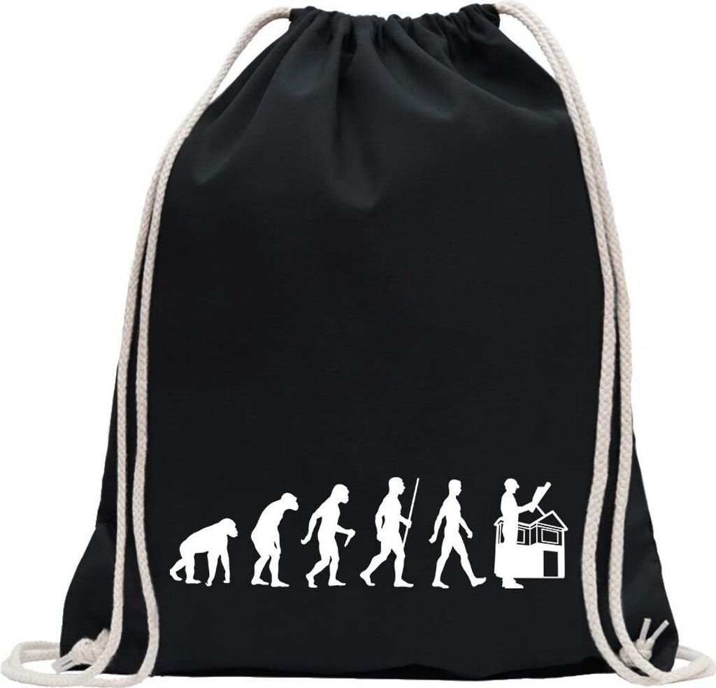 Kiwistar - Turnbeutel - schwarz - Evolution Architekt - Fun Rucksack Sport Beutel Gymsack Baumwolle mit Ziehgurt