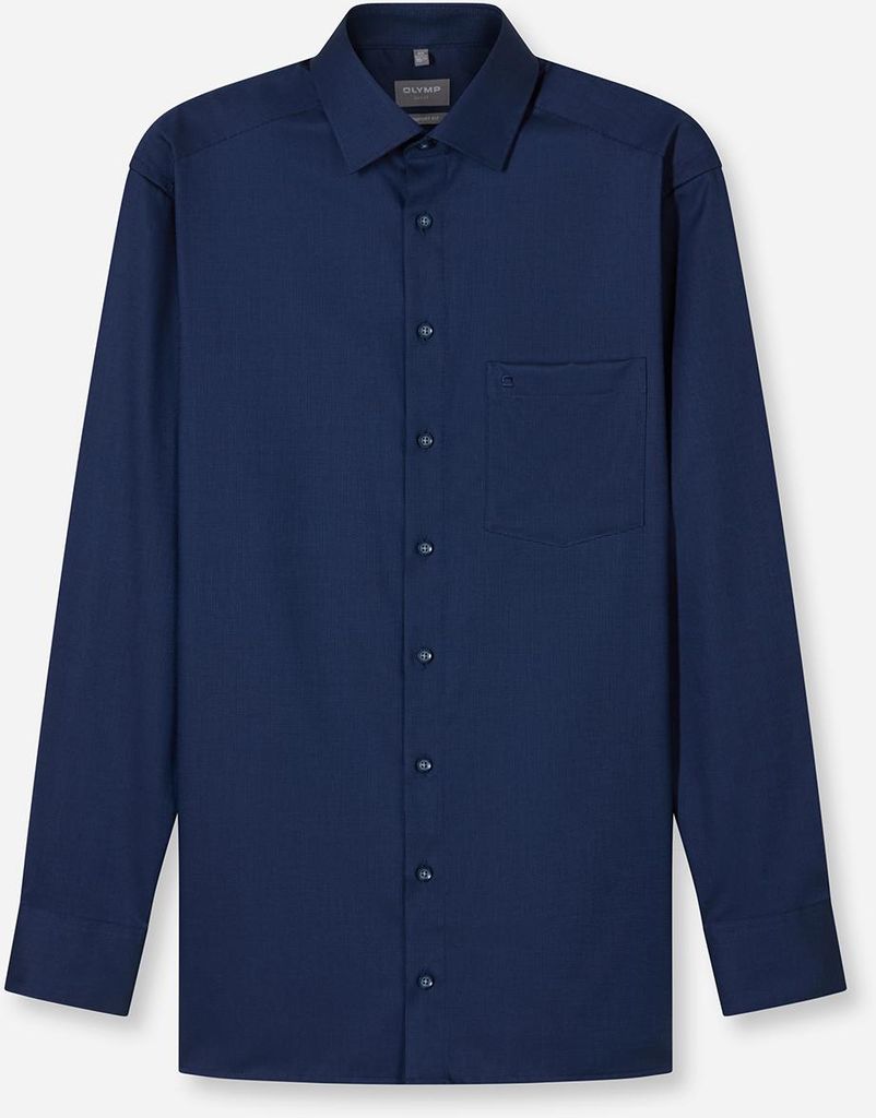 Olymp Hemd weite Passform blau einfarbig bügelfrei Baumwolle