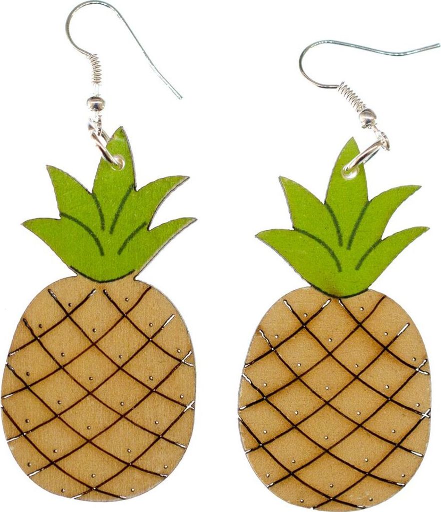 Ananas Ohrringe Miniblings Hänger Sommer Frucht Obst Urlaub Holz grün