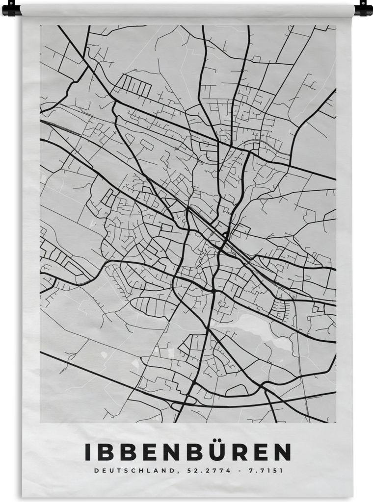 MuchoWow Wandteppich Wandbehang Deutschland - Karte - Ibbenbüren - Stadtplan 120x180 cm Tapisserie Dekoration Wandtuch - Schlafzimmer - Dekorati...