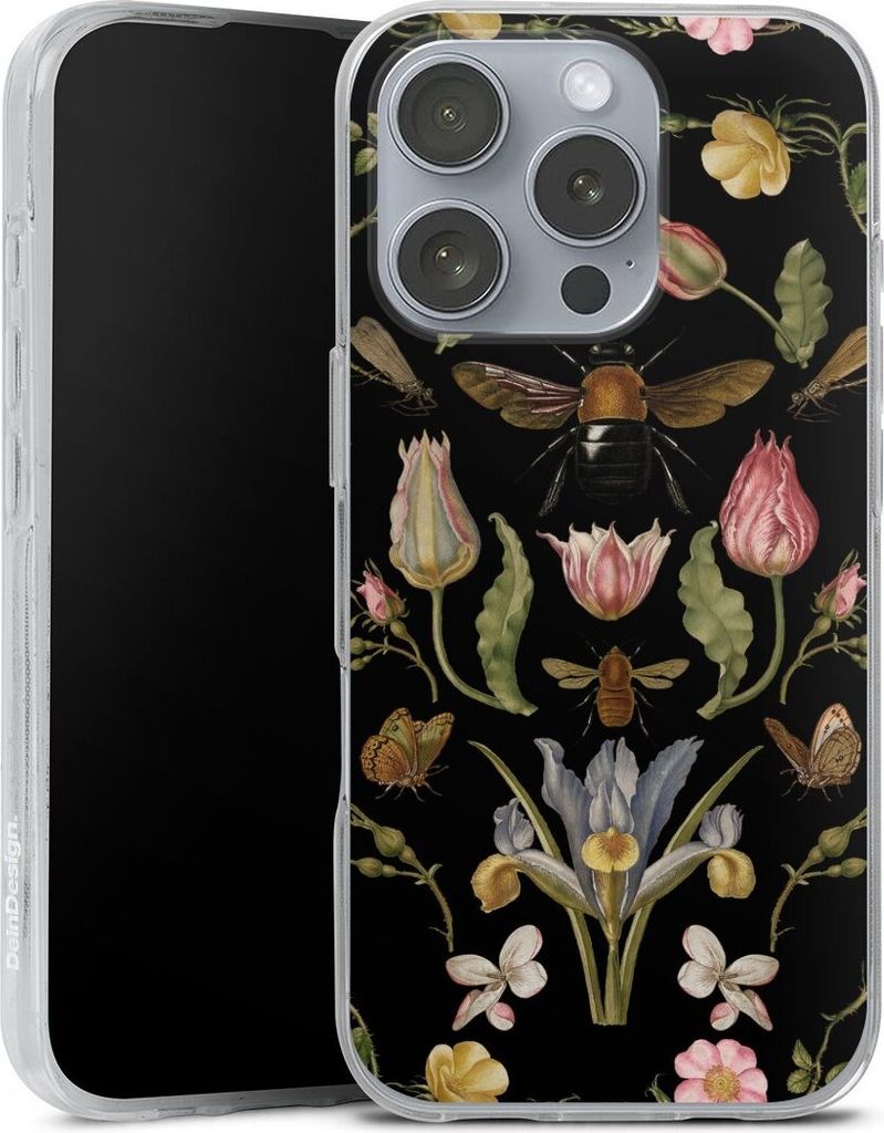 DeinDesign Handyhülle für Apple iPhone 16 Pro Silikon Hülle Case Smartphone Schutzhülle Biene Blumenkranz Blüte