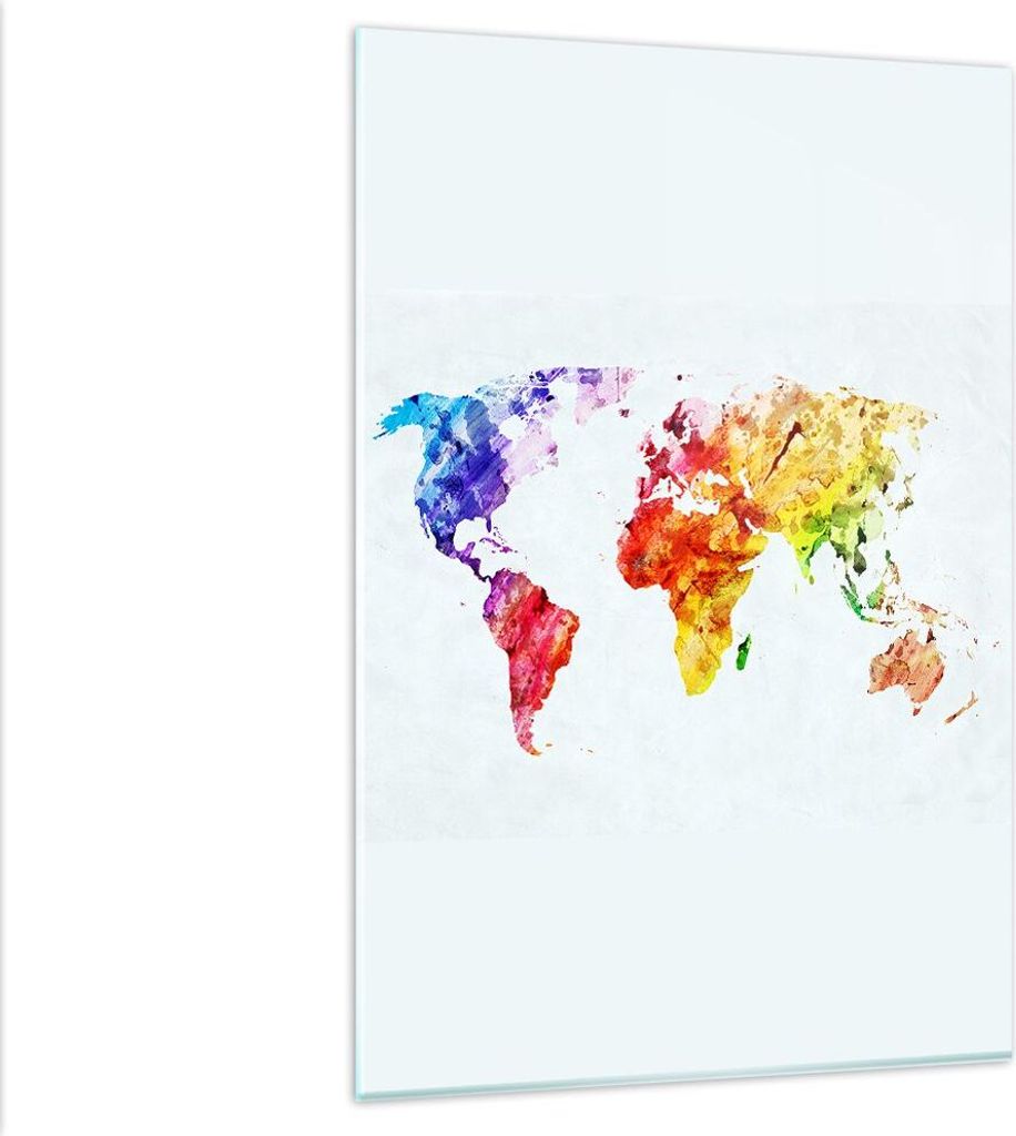 Bilder auf glas - Einteilig - Welt Karte Bunt Kontinente - 80x120cm - Glasbilder - Wandbilder - Bilder - Wanddekoration aus Glas - Glas Bilder - Wa...
