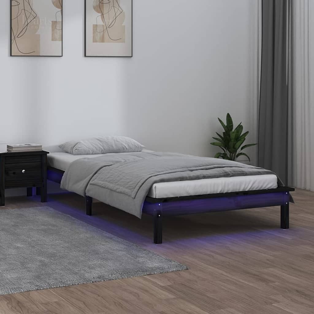 Möbel Bettrahmen Holzbett,Massivholzbett mit LEDs Schwarz 100x200 cm DE45509