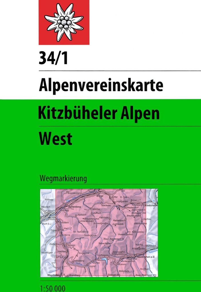 DAV Alpenvereinskarte 34/1 Kitzbüheler Alpen West 1 : 50 000 Wegmarkierungen