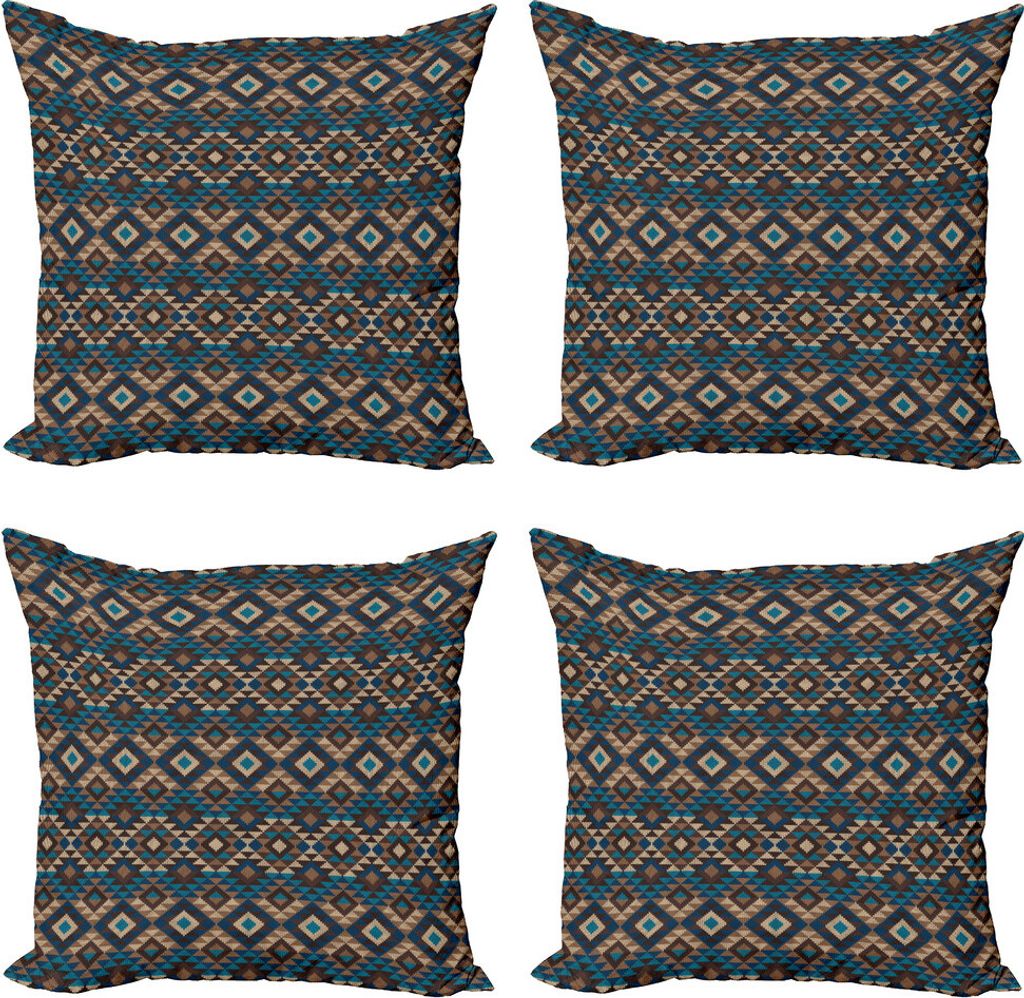 ABAKUHAUS Ethnisch Kissenbezug Set (4 Stück), gestrickter Jacquard, Moderner Doppelseitiger Digitaldruck, 45 cm x 45 cm, Brown und Dark Blue