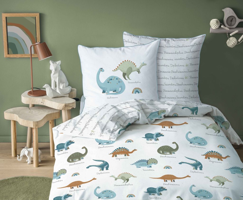 Bettwäsche Dinosaurier Dino Tiere 135x200 + 80x80 cm, 100 % Baumwolle, Renforcé, 2 teilig, Bettwäsche für Jungen und Mädchen
