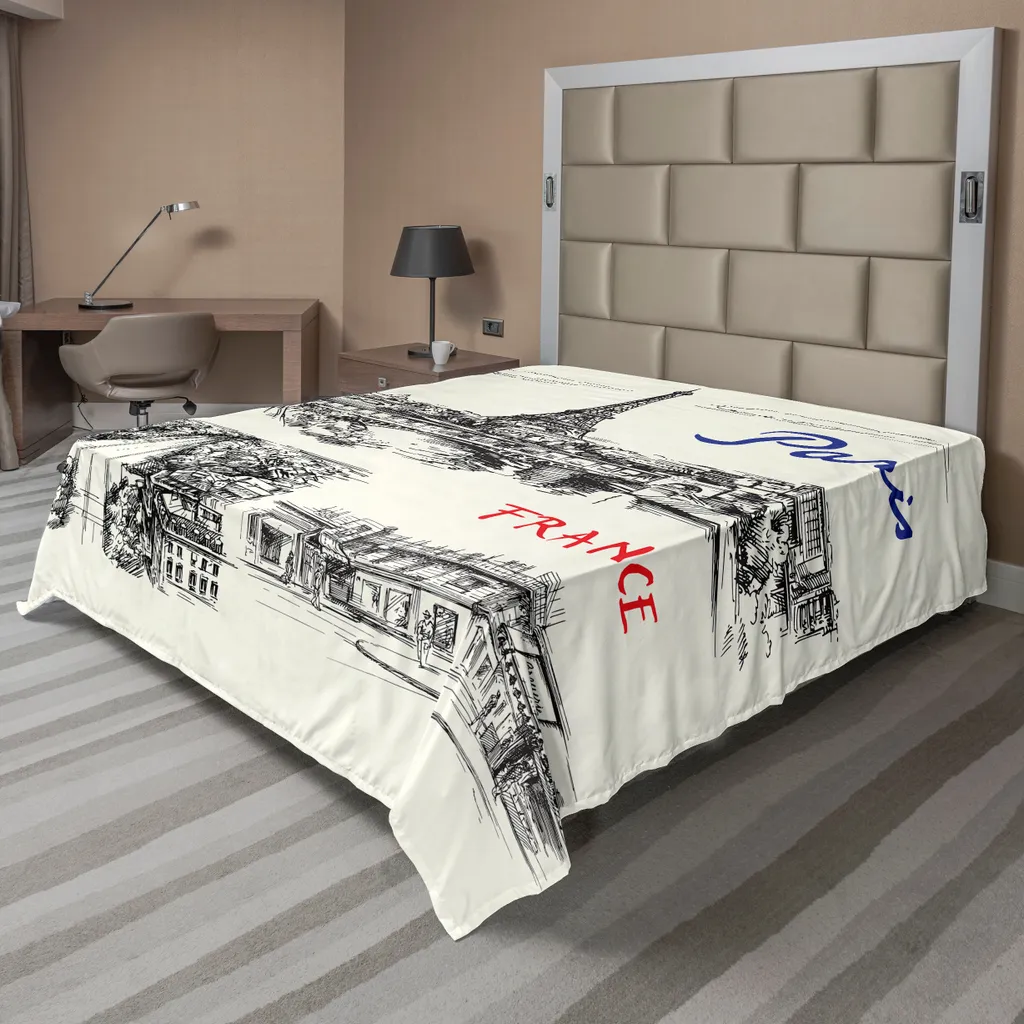 ABAKUHAUS Drap de lit Tour Eiffel Noir Crème 275 x 260 cm en Tissu Doux