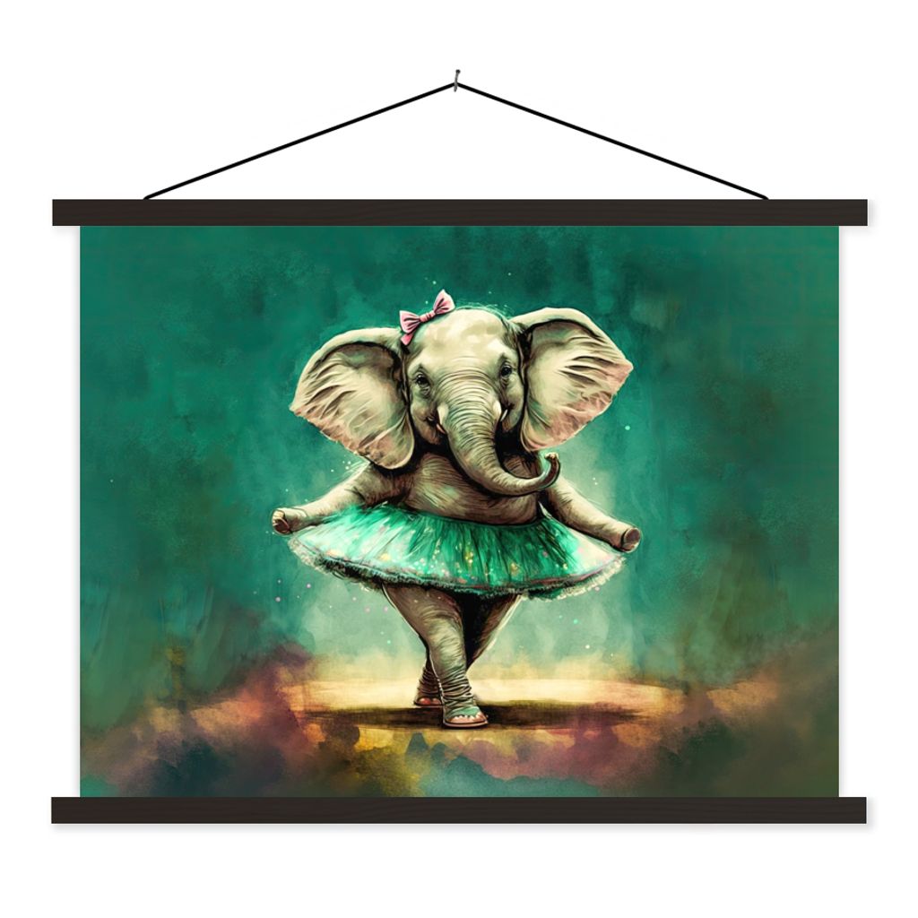 MuchoWow Textilposter Elefant - Ballerina - Farbe - Bogen - Porträt - Kinder 60x45 cm mit schwarzem Rahmen - Poster Schlafzimmer