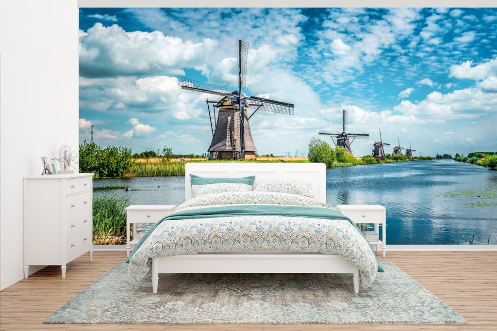 MuchoWow Fototapete für Wohnzimmer oder Schlafzimmer Wandtapete Vinyl Motivtapete Mühle - Luft - Niederlande - 465x260 cm - Hintergrundbild