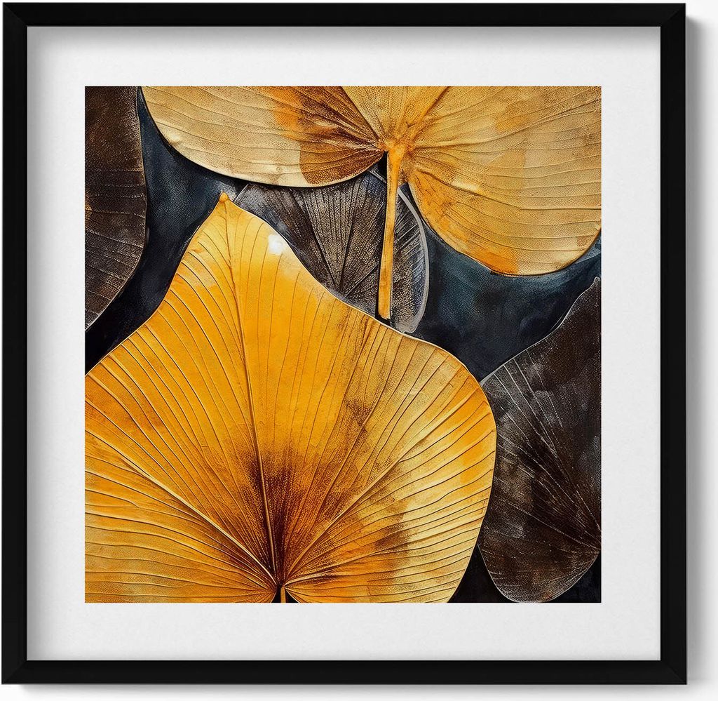 Blattgold Glamour– Wandbild mit Rahmen – Gerahmtes Bild – Wanddekoration – 50x50 cm – Schwarz Rahmen
