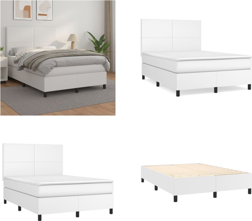 vidaXL Boxspringbett mit Matratze Weiß 140x200 cm Kunstleder - Boxspringbett - Boxspringbetten - Bett - Schlafzimmermöbel
