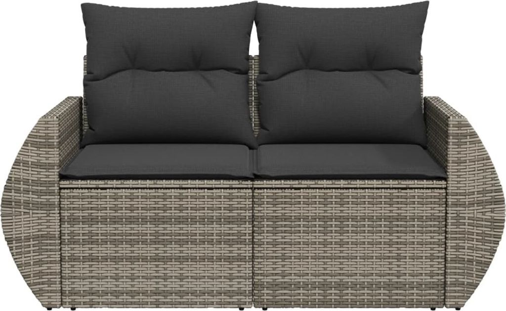 vidaXL Gartensofa 2-Sitzer mit Kissen Grau Poly Rattan Produktbild 3