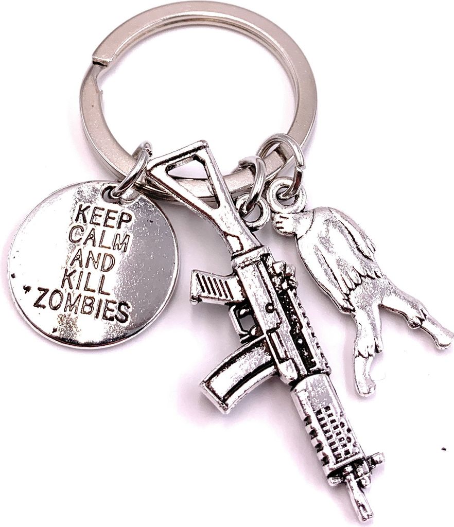 Onwomania Schlüsselanhänger Kill Zombies Gamer Silber Metall Anhänger Charm