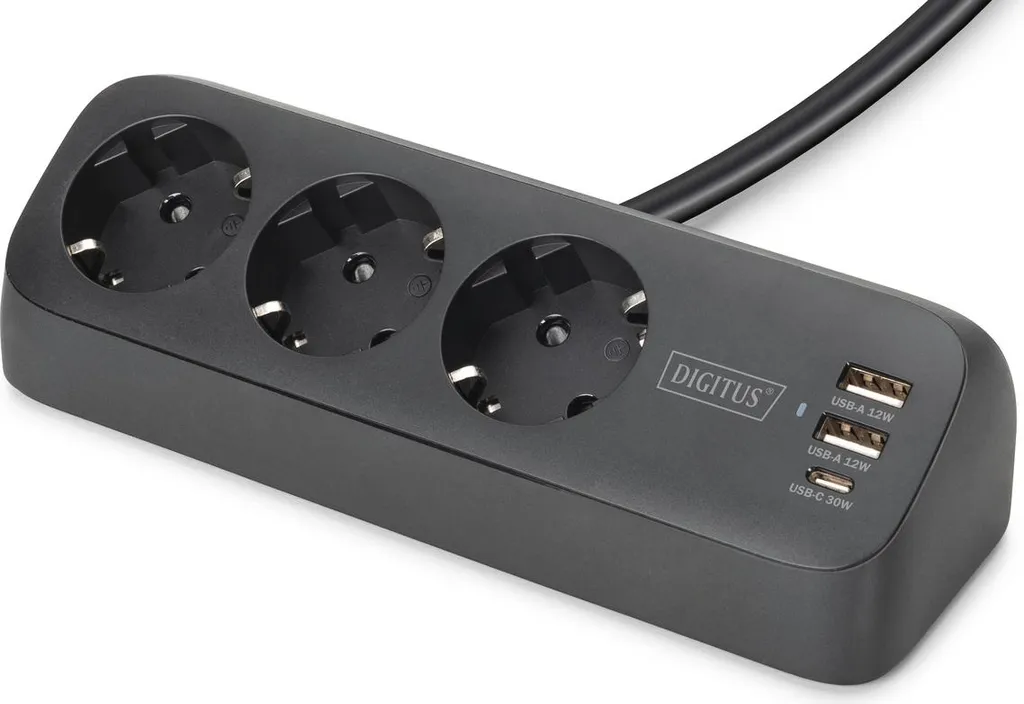 Multiprise Bureau 3 Prises et 2 USB 30W pour Charge Smartphone 1,5m Noir