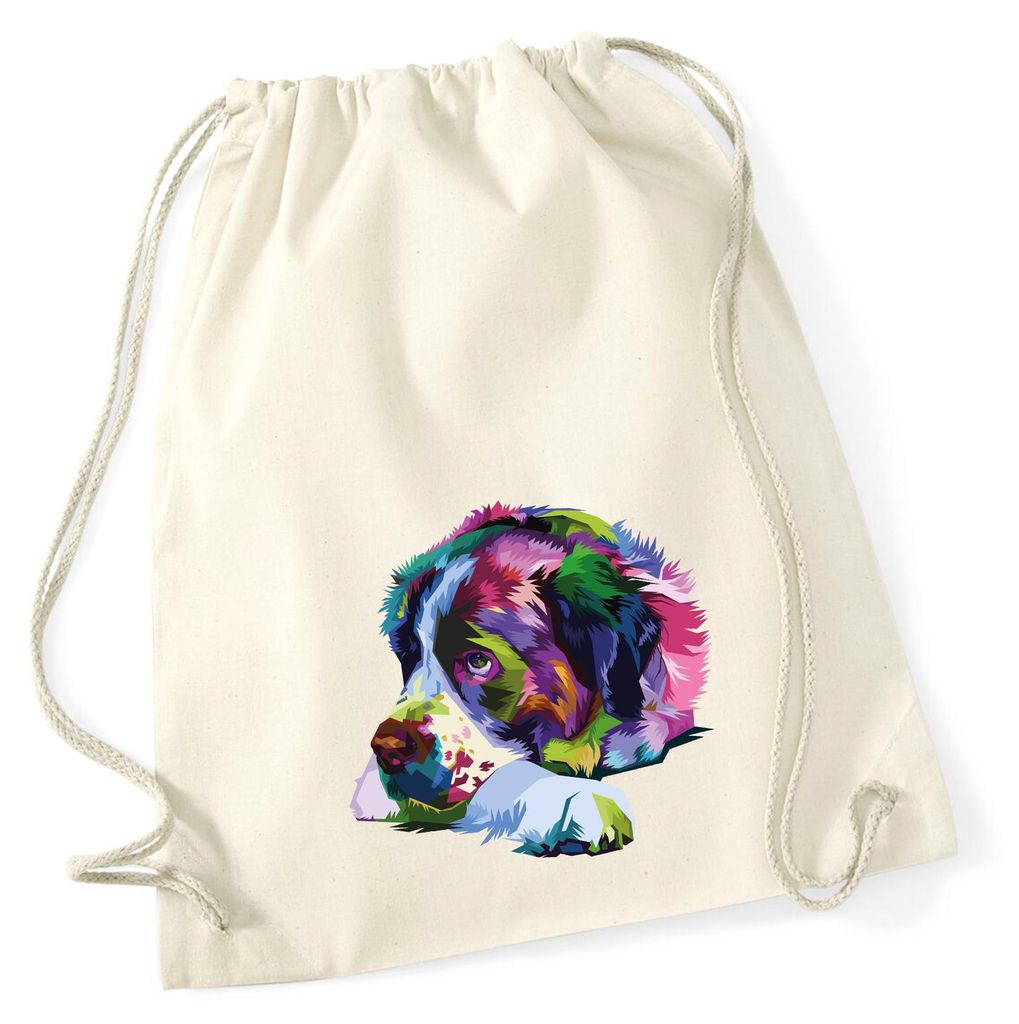 Huuraa Turnbeutel Bernhardiner Colorful 12 Liter Natural Baumwolle Rucksack Geschenkidee