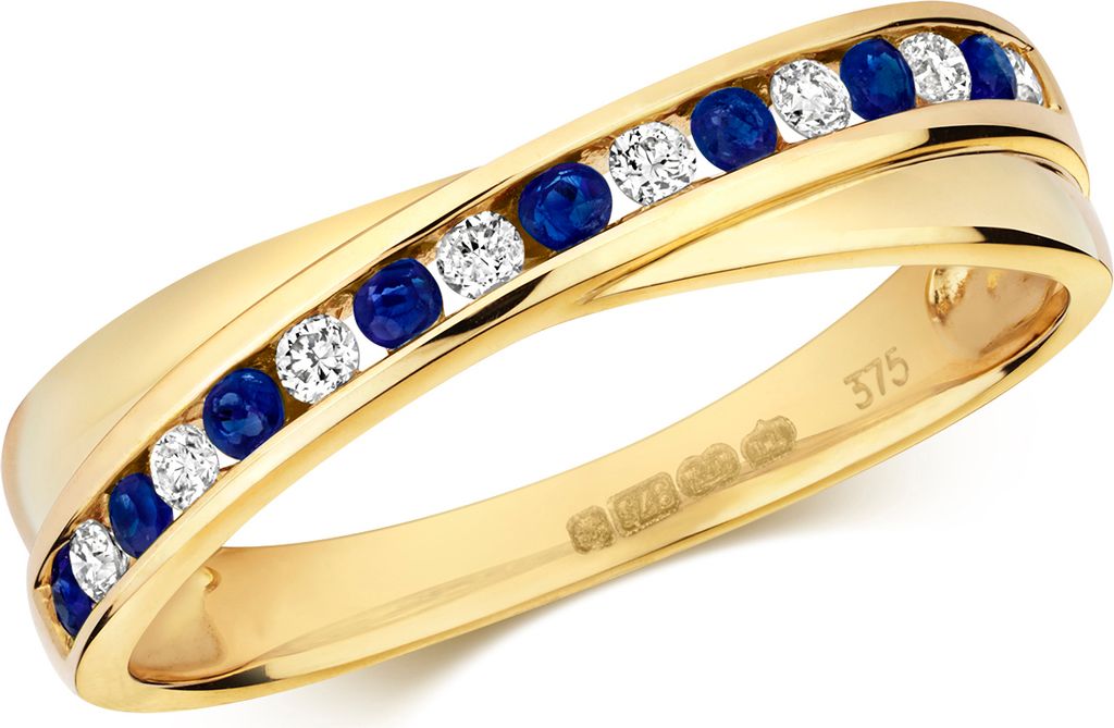 Atemberaubender 9 Karat (375) Gold Damen - Diamant Ring Brillant-Schliff 0.11 Karat HI - I1 mit Saphir, 55 (17.5); TRS2153RSO