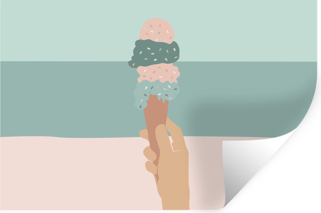 MuchoWow Wandtattoo Wandsticker Wandaufkleber Sommer - Eiscreme - Hand 60x40 cm Selbstklebend und Repositionierbar - Wierderverwendbar - Selbstkl...