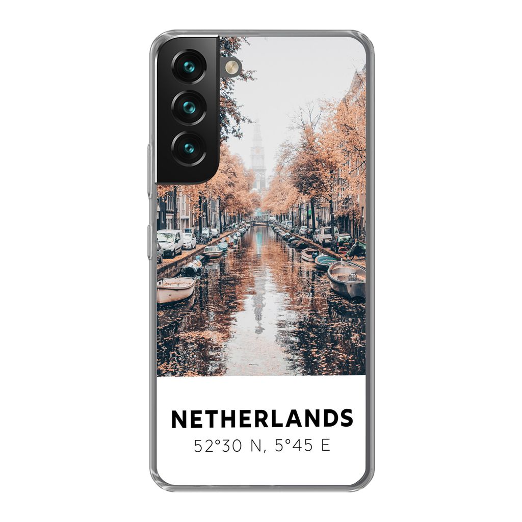 MuchoWow Handyhülle Schutzhülle Hülle für Samsung Galaxy S22 Niederlande - Amsterdam - Gracht - Herbst Silikon Softcase Handy Hülle - Mobilt...