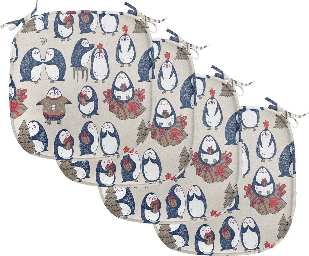 ABAKUHAUS Weihnachten Polster für Esszimmerstühle, Grunge Penguins Boxes, Dekoratives wasserfestes Kissen mit Riemen für Küchensitze, 40 cm x 4...