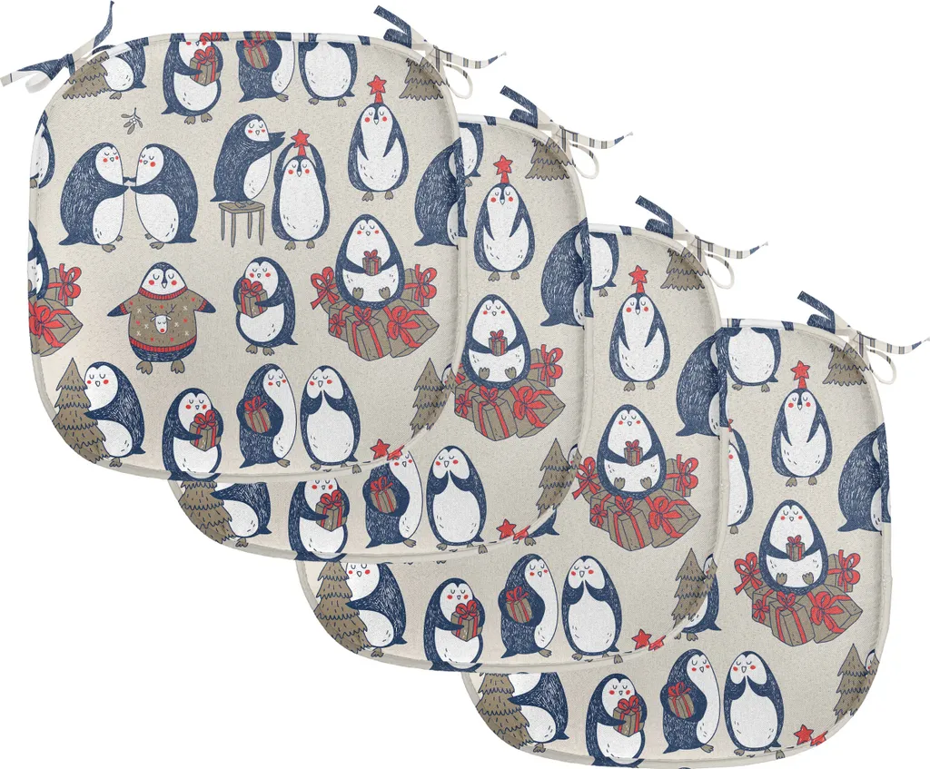 Coussin de Chaise Anti-Tache Noël 40x40cm Lot de 4 Fixation par Sangles