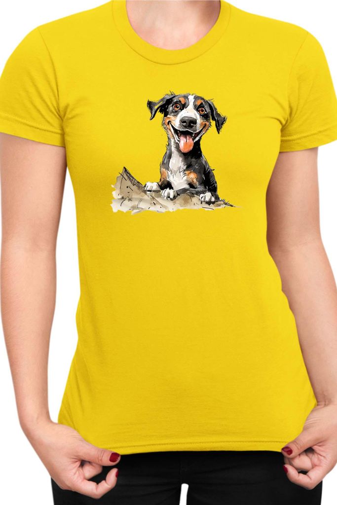 Damen T-Shirt Funny Dogs Breeds Entlebucher Mountain Dog Breed Dog Breed, Lady XL / Gelb