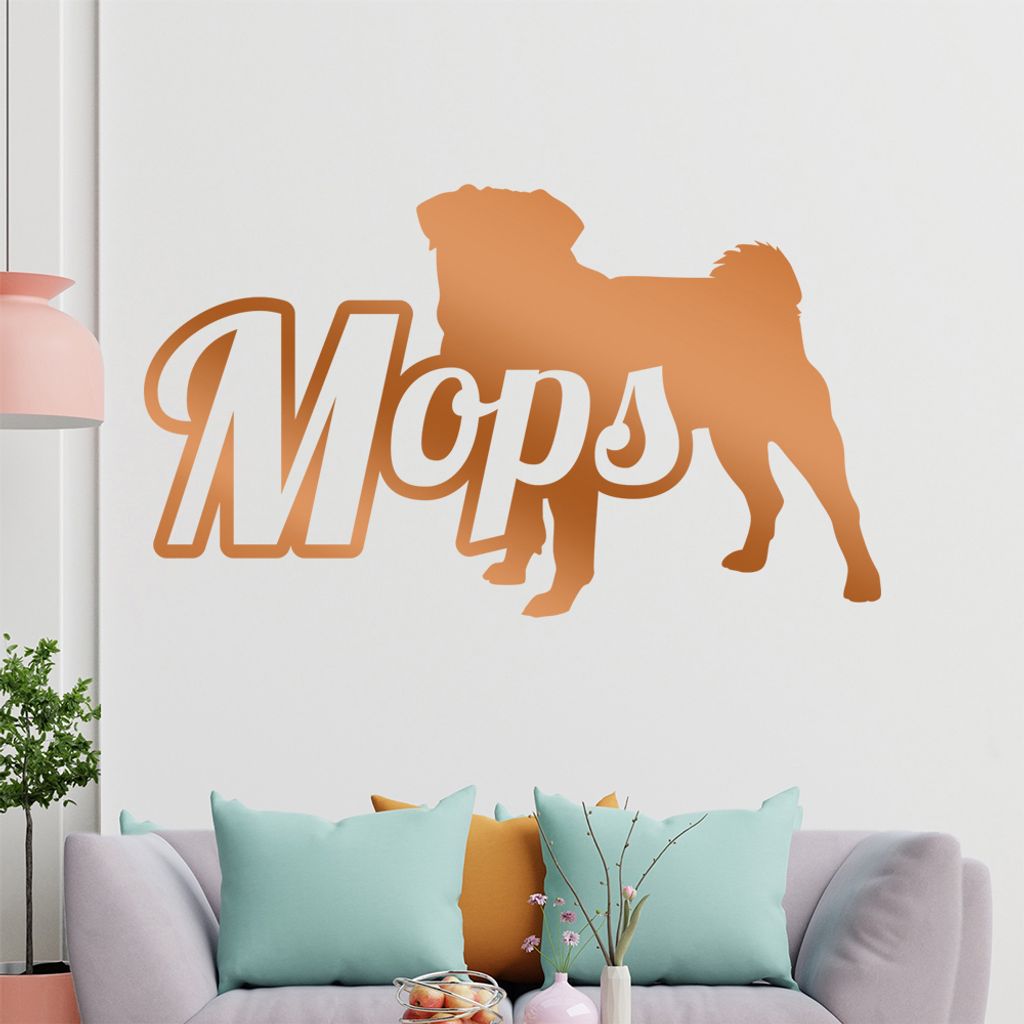 KIWISTAR Mops mit Name Schrift Silhouette Wandtattoo in 6 Größen - Wandaufkleber Wall Sticker - Dekoration, Küche, Wohnzimmer, Schlafzimmer, Bad...